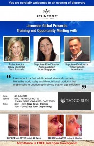 Jeunesse Meeting Cape Town. Please join us